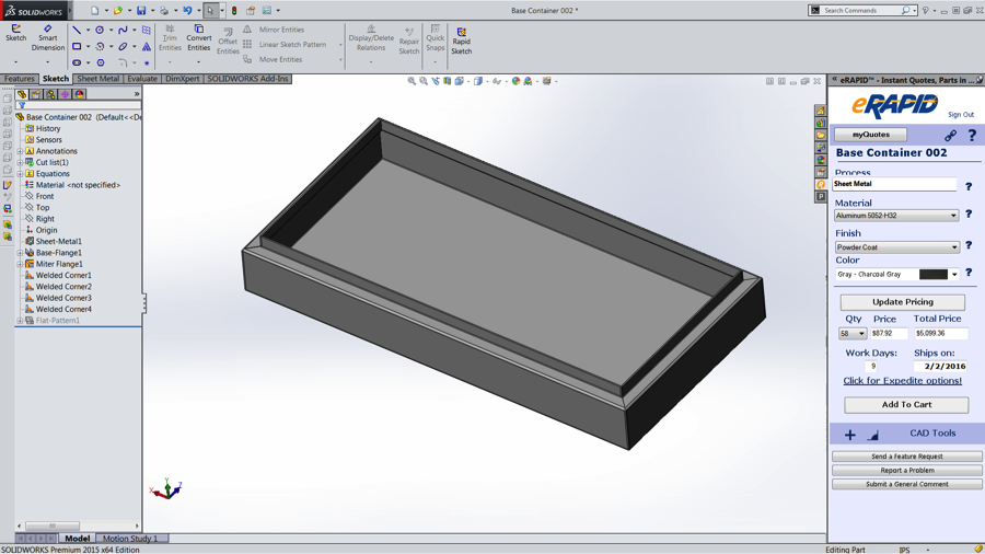 eRapid QUoting in Solidworks